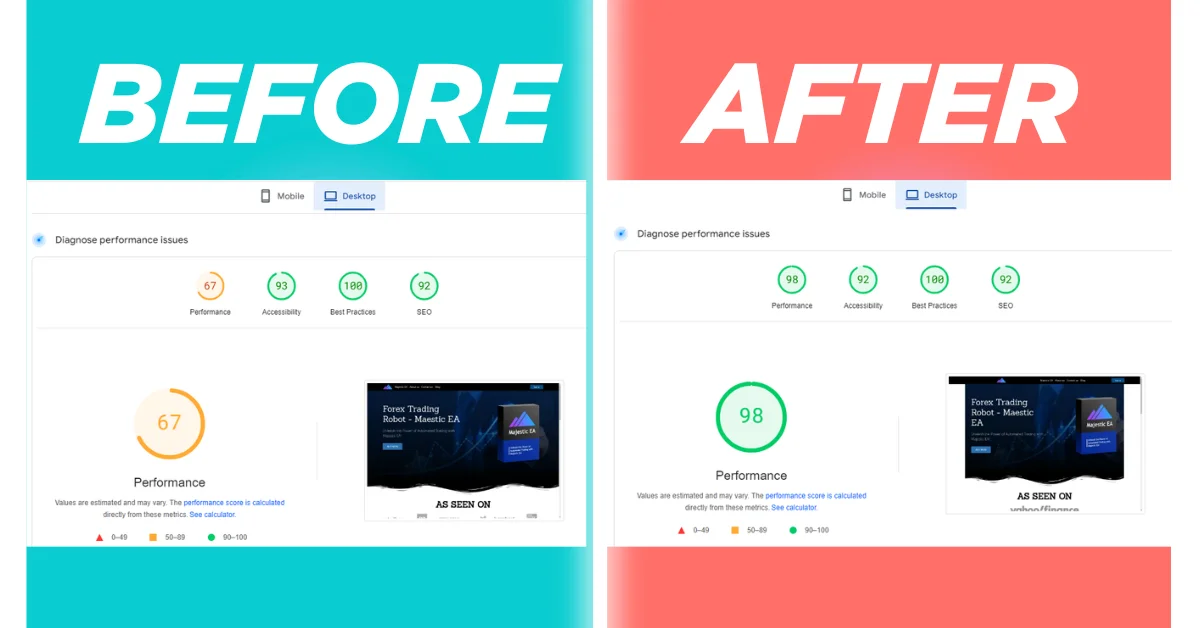 Desktop speed optimization 67 to 98